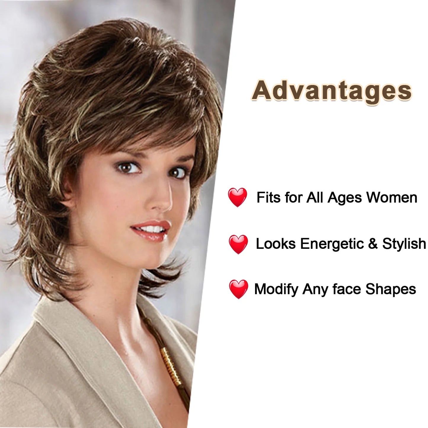 Short Brown Wig for Women Mullet Highlight Blonde Curly Synthetic Wigs