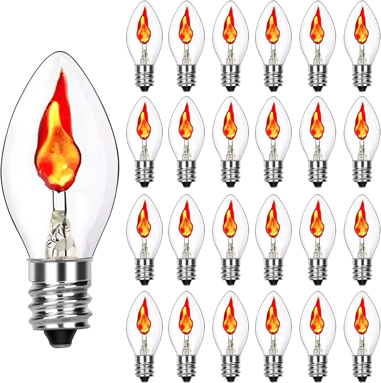 25 Pack C7 Halloween Replacement Light Bulbs, Orange Ceramic Christmas Lights for Halloween Outdoor Patio Indoor Xmas String Lights, C7/E12 Candelabra Base, 5 Watt, Orange