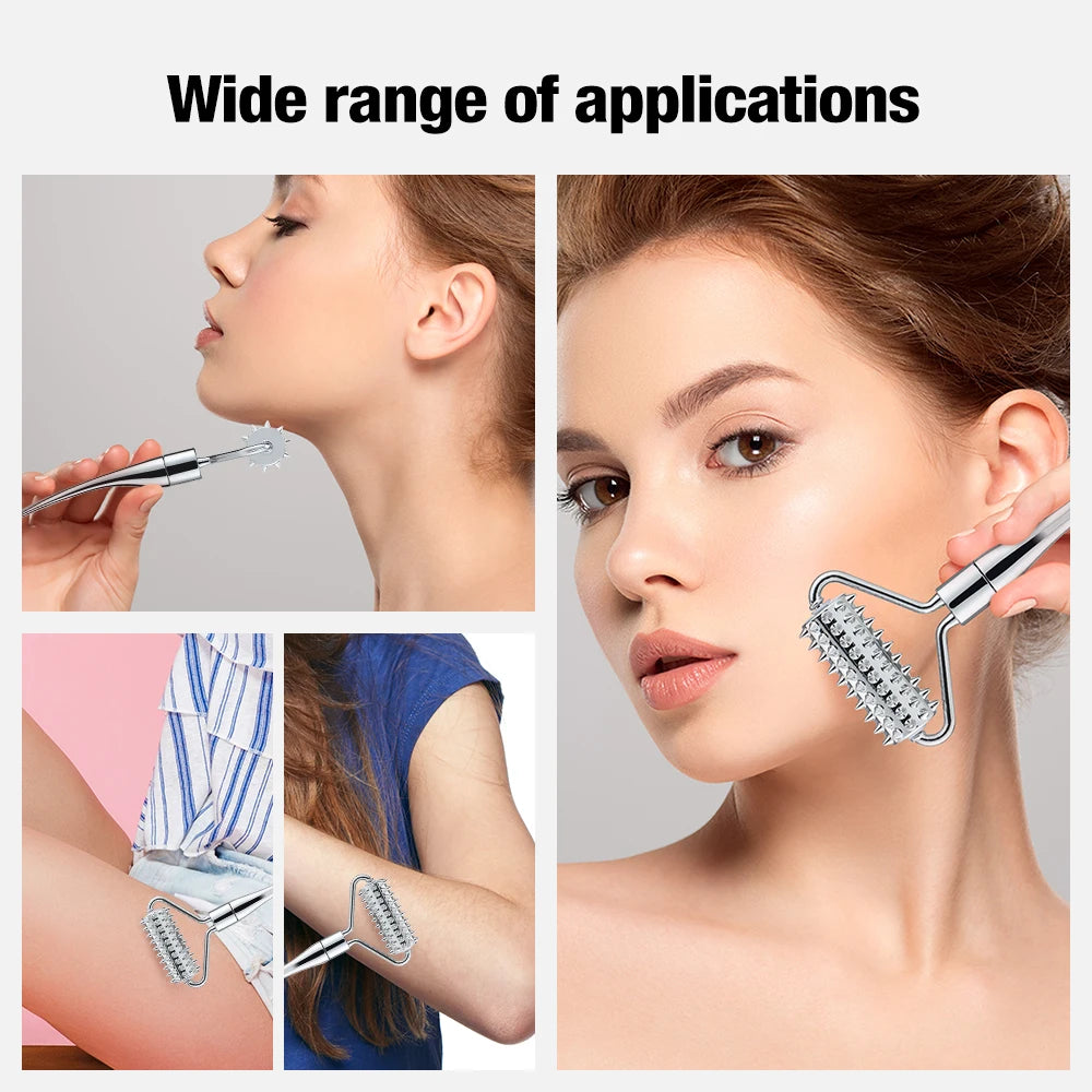 Stainless Steel Face Roller & Spatula | Pointed Massage Ball Tool for Facial & Neck Skin Care