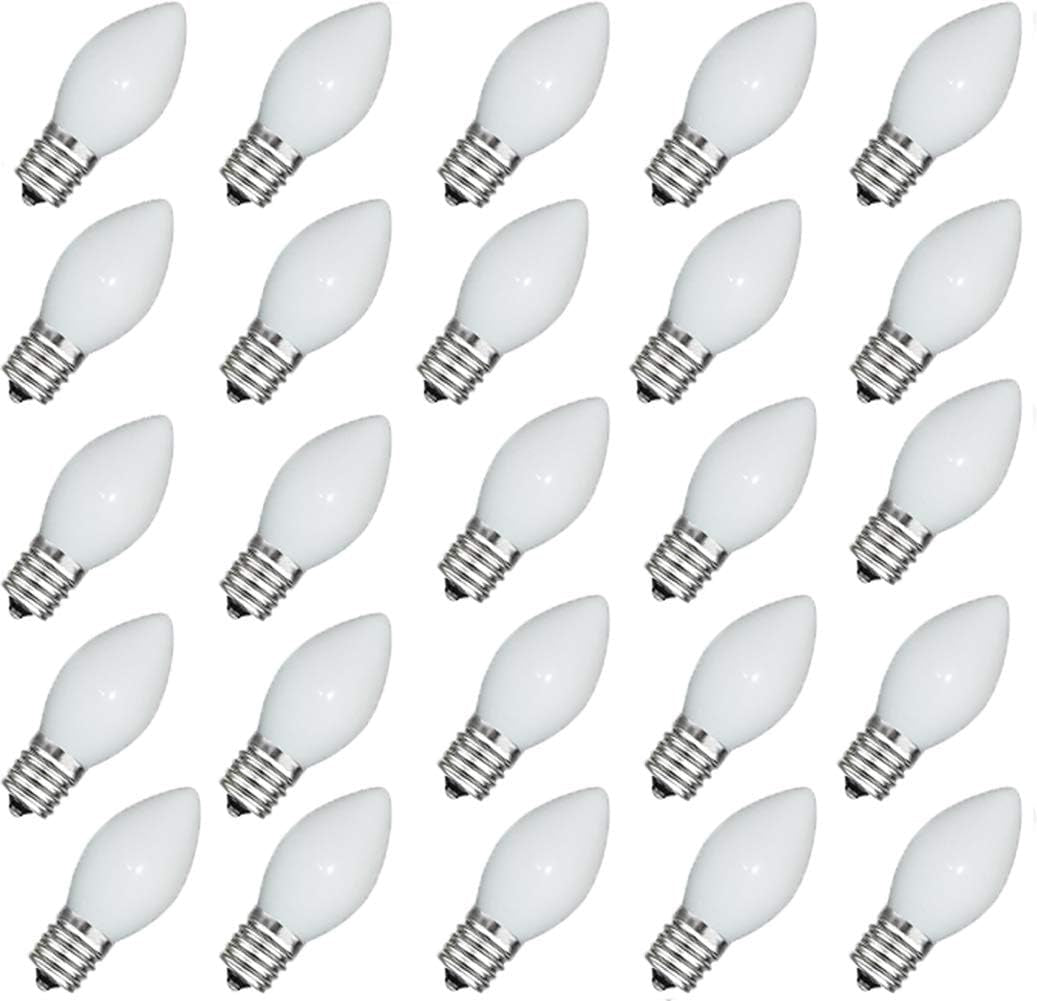 25 Pack C7 Halloween Replacement Light Bulbs, Orange Ceramic Christmas Lights for Halloween Outdoor Patio Indoor Xmas String Lights, C7/E12 Candelabra Base, 5 Watt, Orange