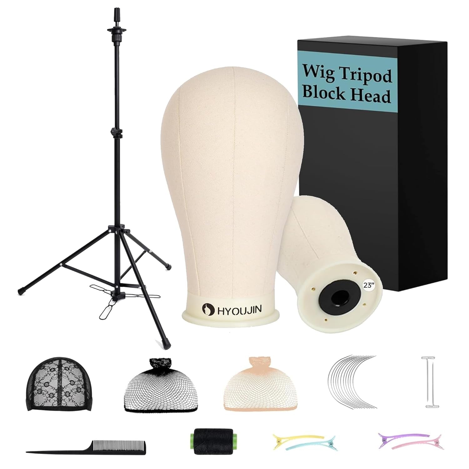 Wig Head Stand, Metal Wig Stand Tripod Holder for Mannequin Heads, 35.4-52.4 In, Black