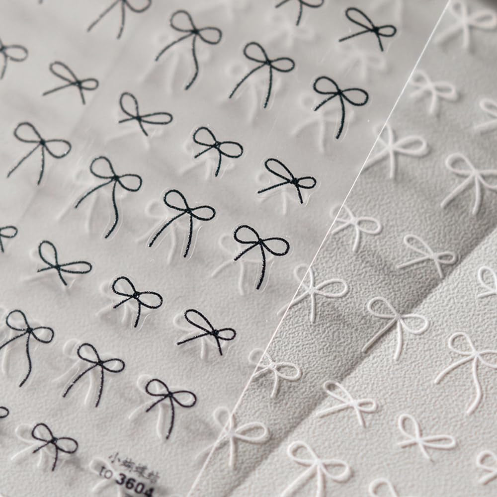 5D Embossed Designs Nail Art Stickers Decals Self Adhesive Nail Decals Black Bow Tie Mini Bowknot Line Nail Stickers Manicure Sliders for Women DIY Nail Art Decorations (02.Black Bow)