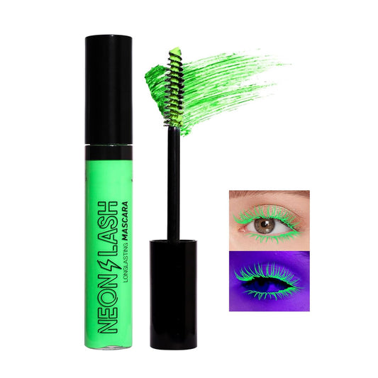 Neon UV Mascara for Eyelashes, Black Light Reactive Get Noticed with Fluorescent Lashes, Long Lasting, No Clumping, Colorful Bold Halloween Eye Makeup for Cosplay, Party Wedding(#02 Green)