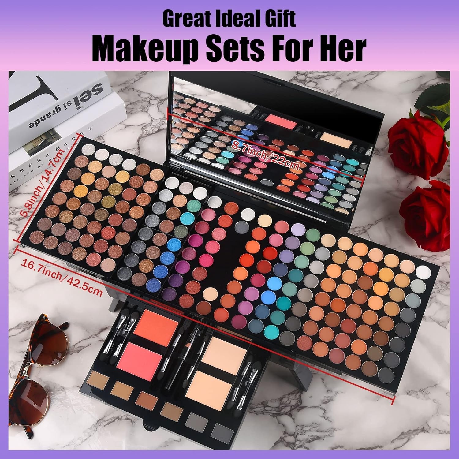 Women Makeup Sets Full Kits - 190 Colors Cosmetic Make up Gifts Combination with Eyeshadow Facial Blusher Eyebrow Powder Face Concealer Powder Eyeliner Pencil with Full Size Mirror Makeup Palette Kit