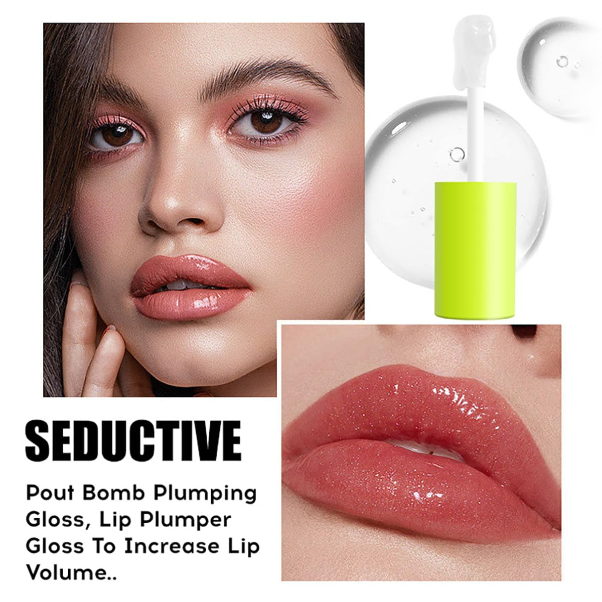 Hydrating Lip Oil, Big Brush Head Glaze Shiny Transparent Glow Oil, Nourishing & Non-Sticky Long Lasting Fresh Clear Smooth Care Plumping Oil (Set B)