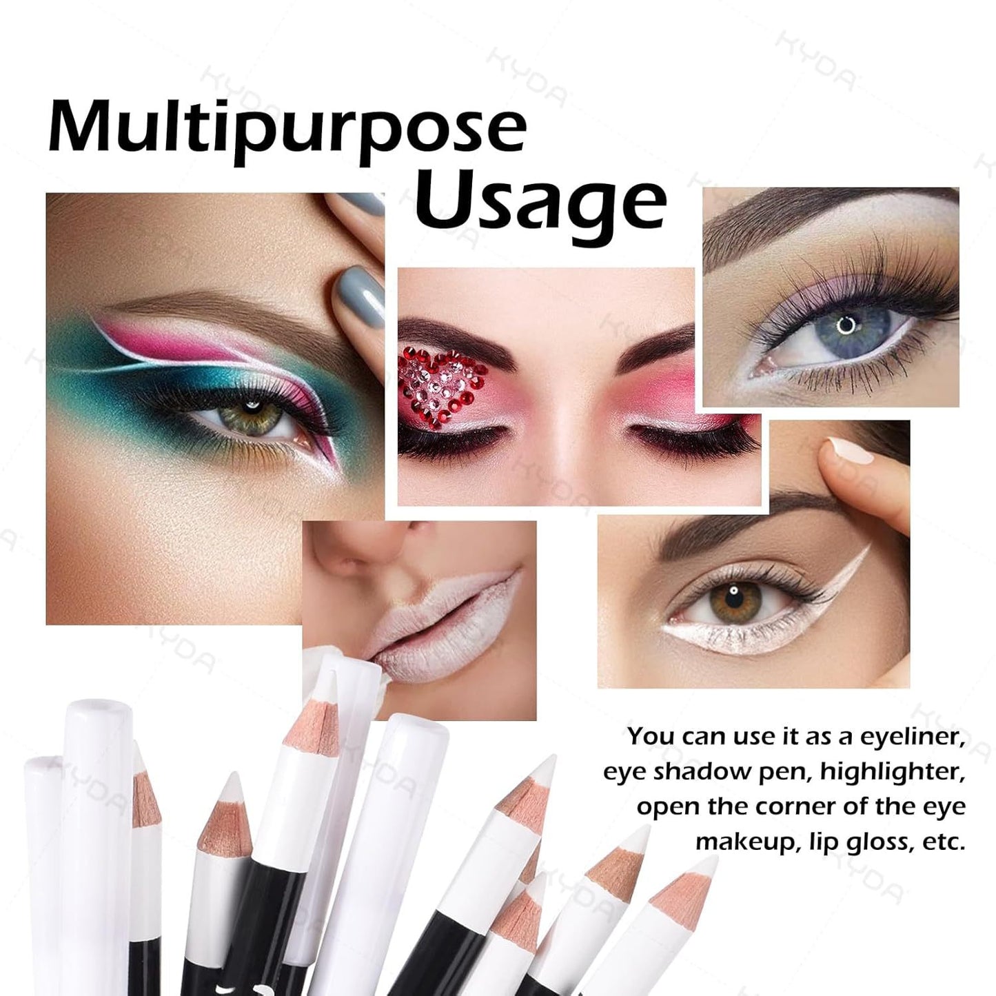 12PCS Black & White Eyeliner Pencil Set | Waterproof, Long-Lasting Multi-Use with Sharpener