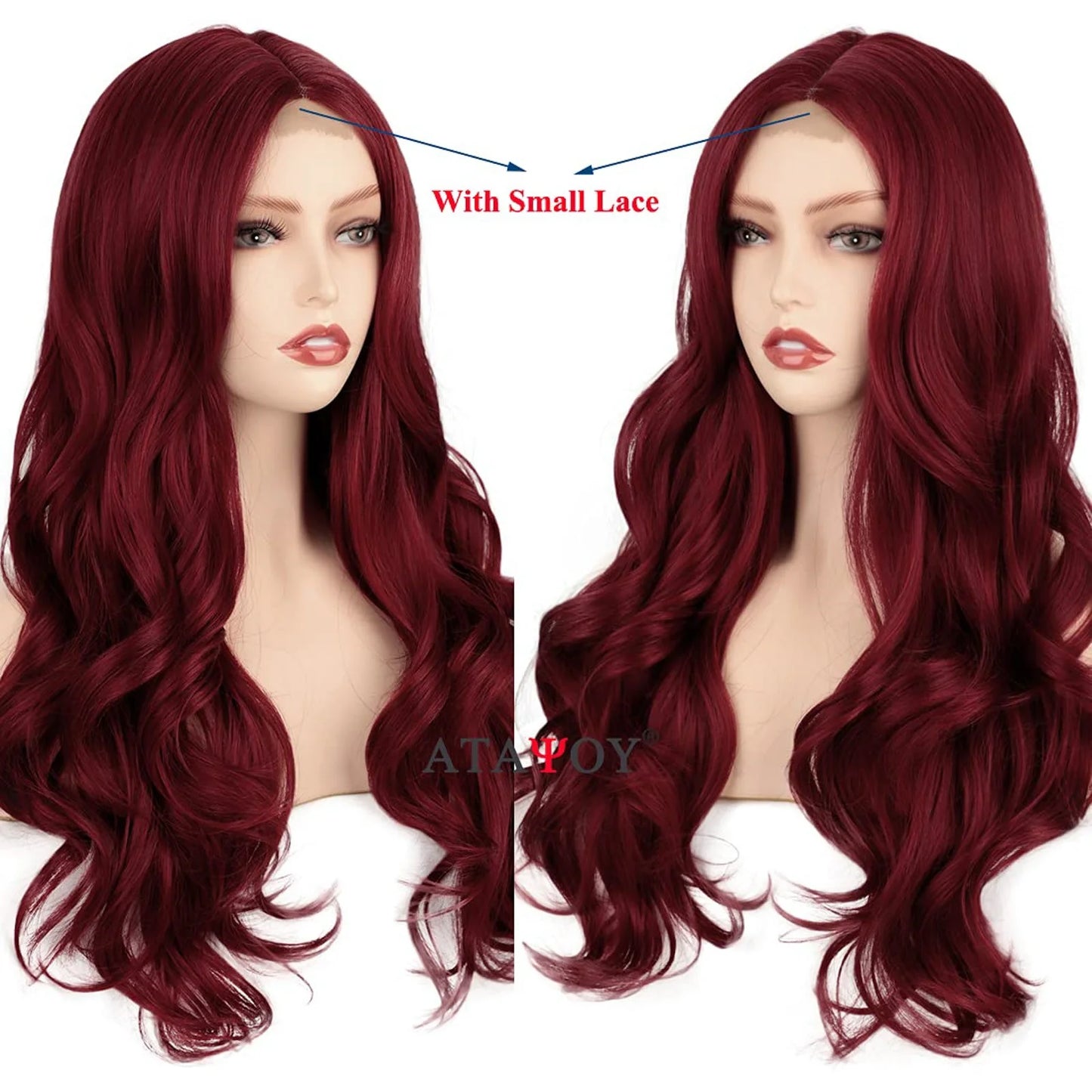 Long Red Lace Front Wig for Women Middle Parts Long Wavy Human Hair Wig with Lace Front Wig Caps Wigs for Women 24Inch
