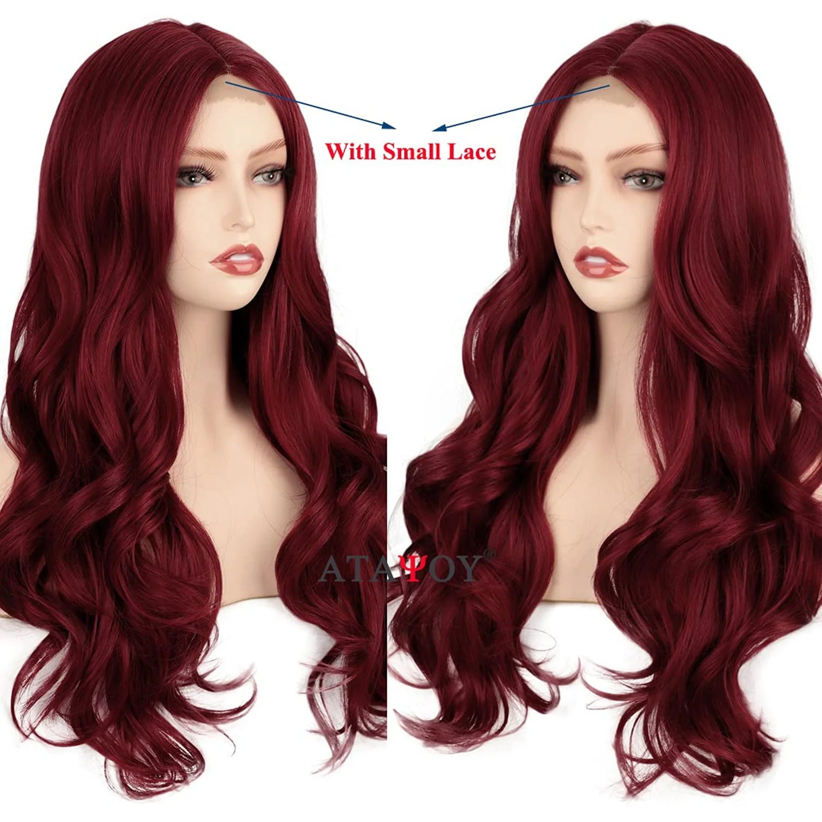 Long Red Lace Front Wig for Women Middle Parts Long Wavy Human Hair Wig with Lace Front Wig Caps Wigs for Women 24Inch