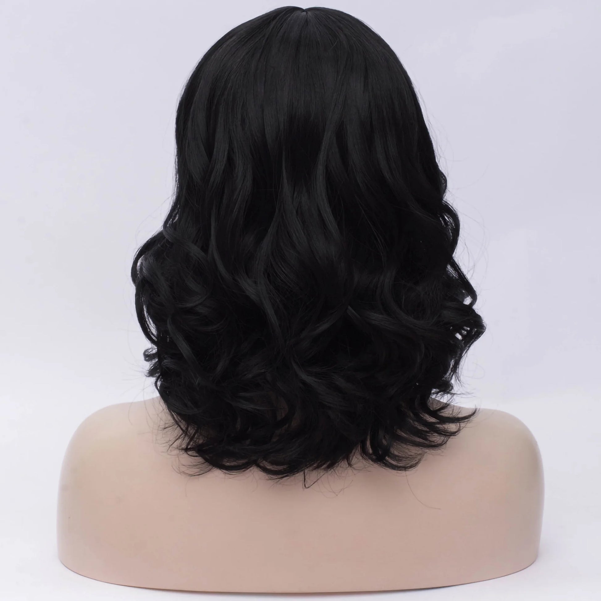 Wigs for Women 16" Black Curly Wig with Wig Cap Natural Full Medium Wavy
