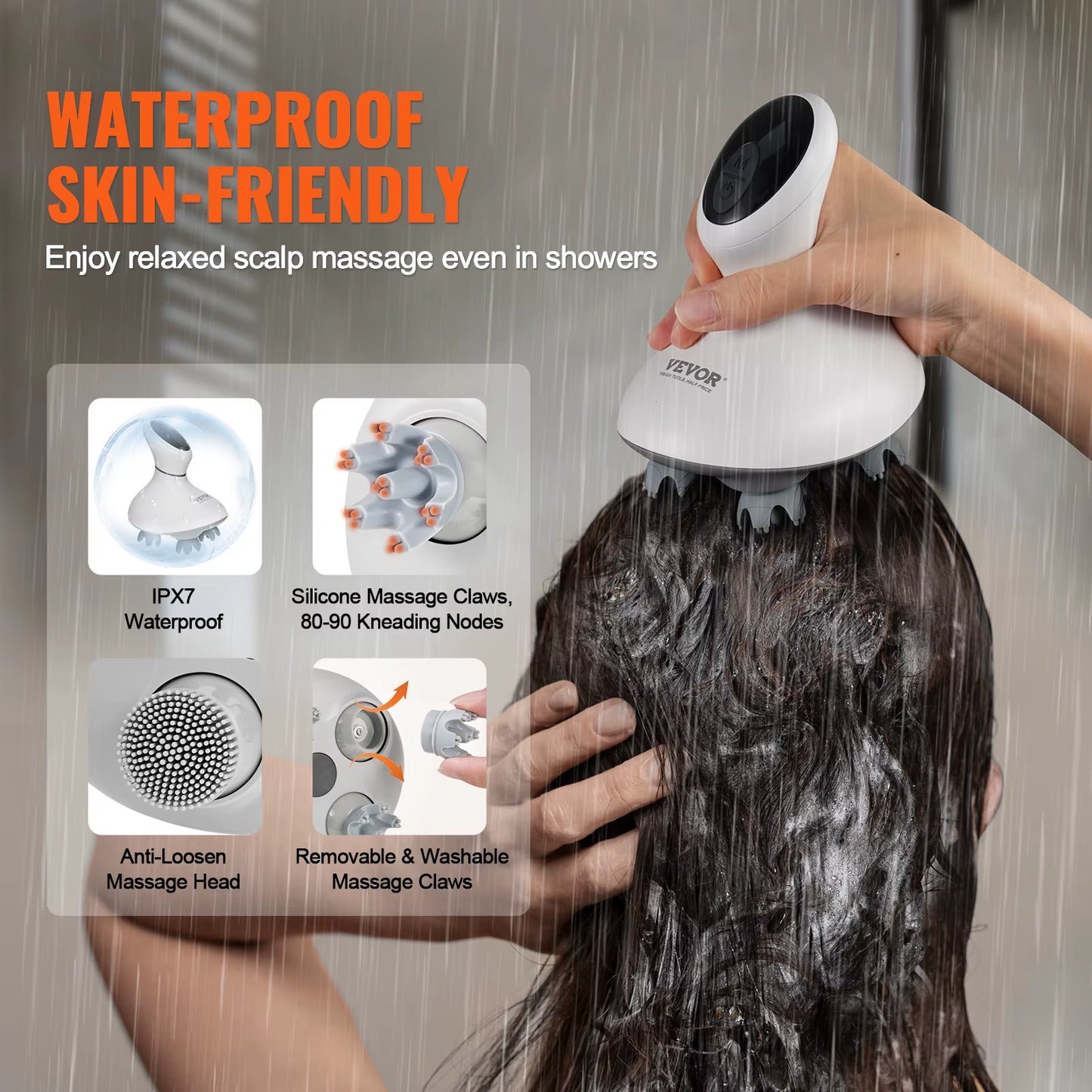 Succebuy Electric Scalp Massager Rechargeable Head Massager Hair Growth Waterproof Portable Kneading Electric Scalp Scratcher