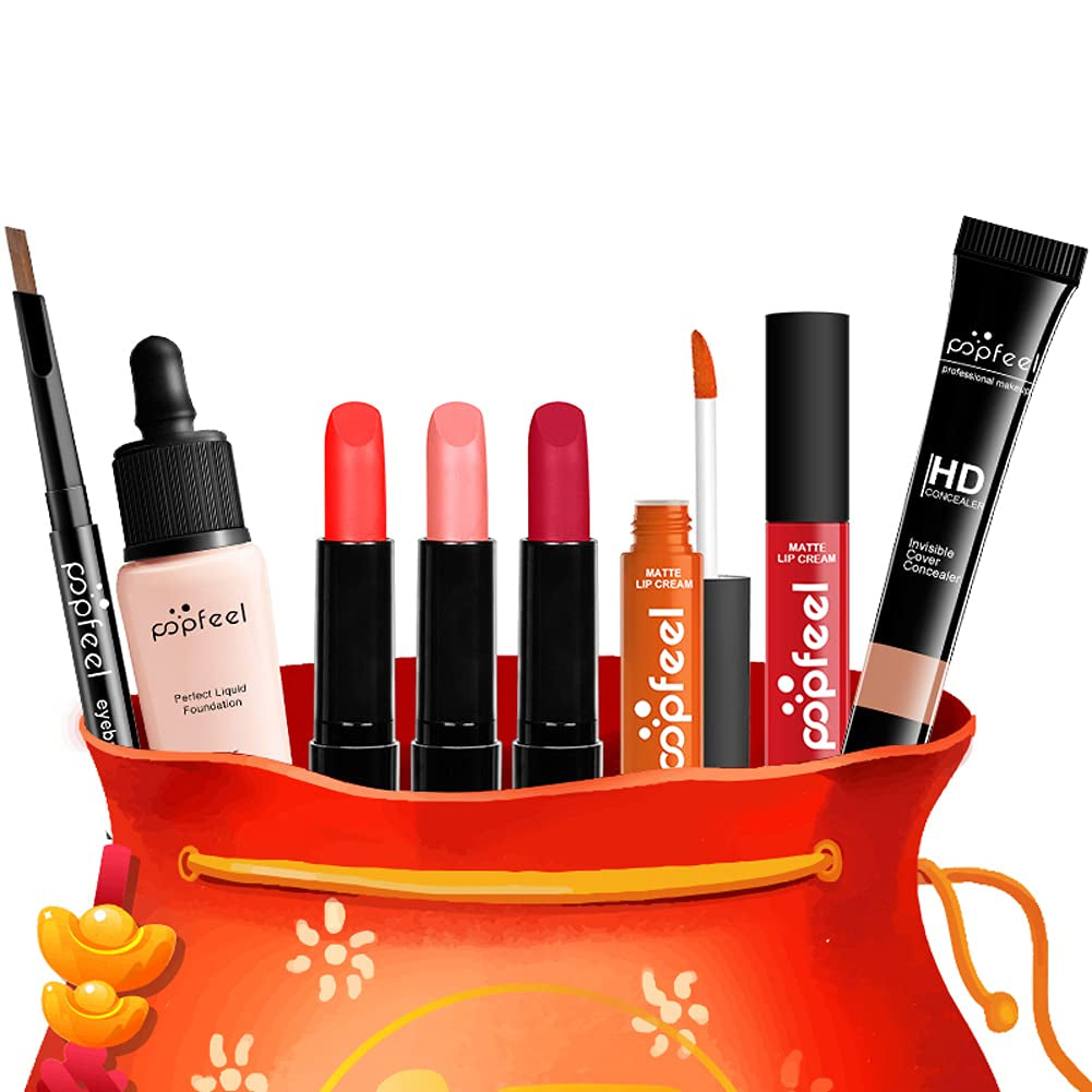 All in One Makeup Gift Kit, Multipurpose Makeup Set for Women, Full Kit with Face Makeup, Lipstick Set, Eyebrow Pencil, Lip Gloss (8 Pcs) (FJM1125WK2N106Q)