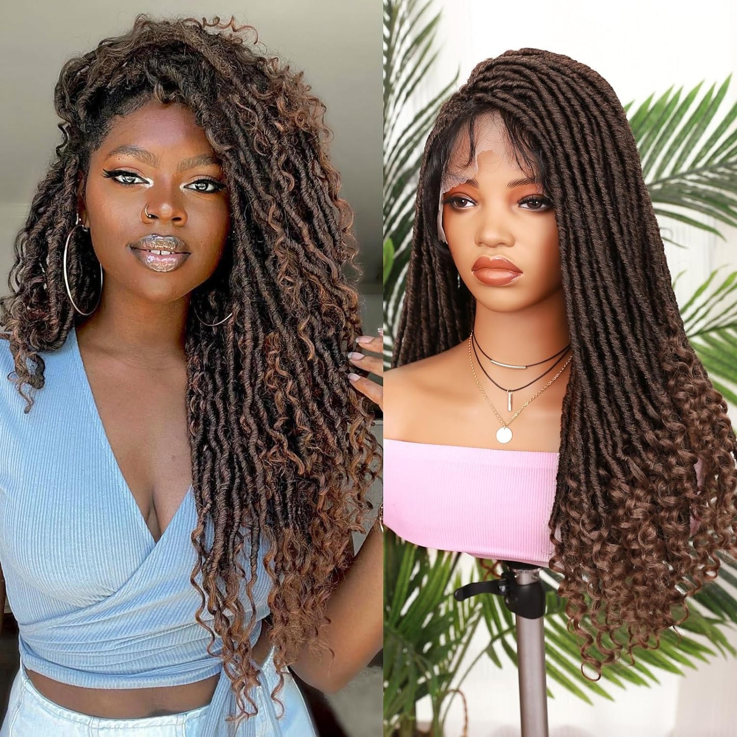 Full Lace Faux Locs Wigs for Black Women Knotless Square Part Dreadlock Wig with Baby Hair Soft Loc Synthetic Dreadlock Wigs Goddess Locs Braided Lace Front Wig