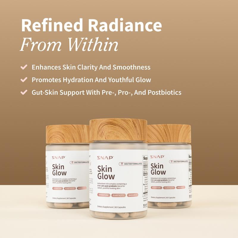 SNAP – Skin Glow – 3-In-1 Gut-Skin Formula with Prebiotics, Probiotics & Postbiotics – Enhances Radiance, Elasticity & Smoothness