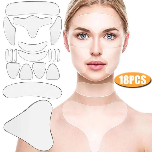 18PCS Reusable Silicone Face Patch Set | Anti-Wrinkle Pads for Forehead, Neck, Eye, Cheek & Chest