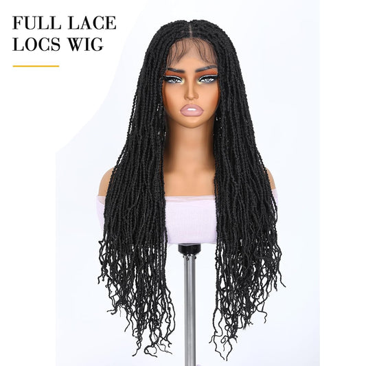 Full Lace Faux Locs Wigs for Black Women Knotless Square Part Dreadlock Wig with Baby Hair Soft Loc Synthetic Dreadlock Wigs Goddess Locs Braided Lace Front Wig