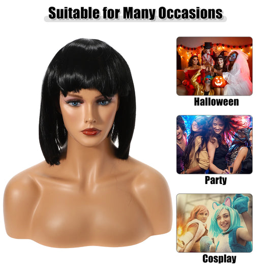 Wigs for Women 12" Black Bob Wig with Wig Cap