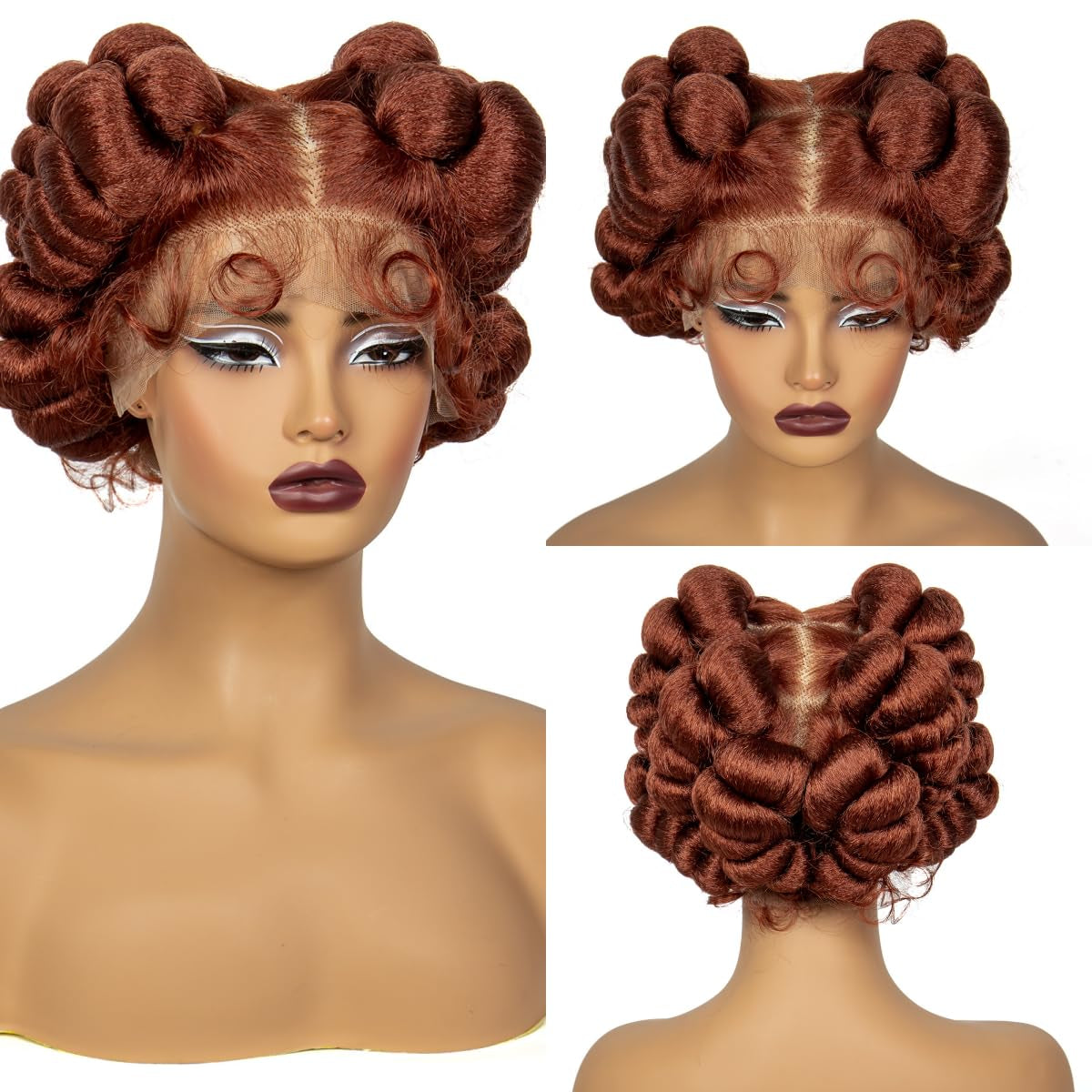 Transparent Full Lace Braided Wigs Short Cute Handmade Bantu Synthetic Braided Lace Wigs with Baby Hair Knotless Braiding Hair Wigs for Black Women(350#)