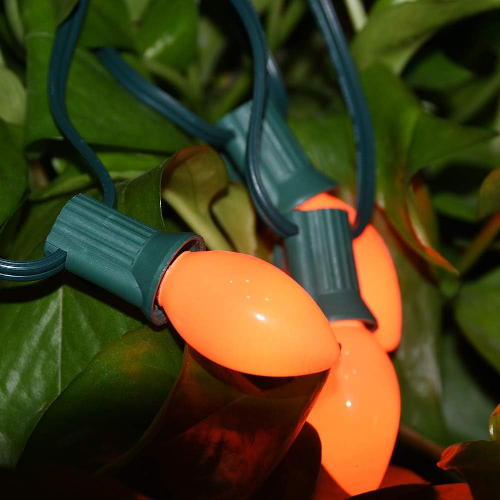 25 Pack C7 Halloween Replacement Light Bulbs, Orange Ceramic Christmas Lights for Halloween Outdoor Patio Indoor Xmas String Lights, C7/E12 Candelabra Base, 5 Watt, Orange