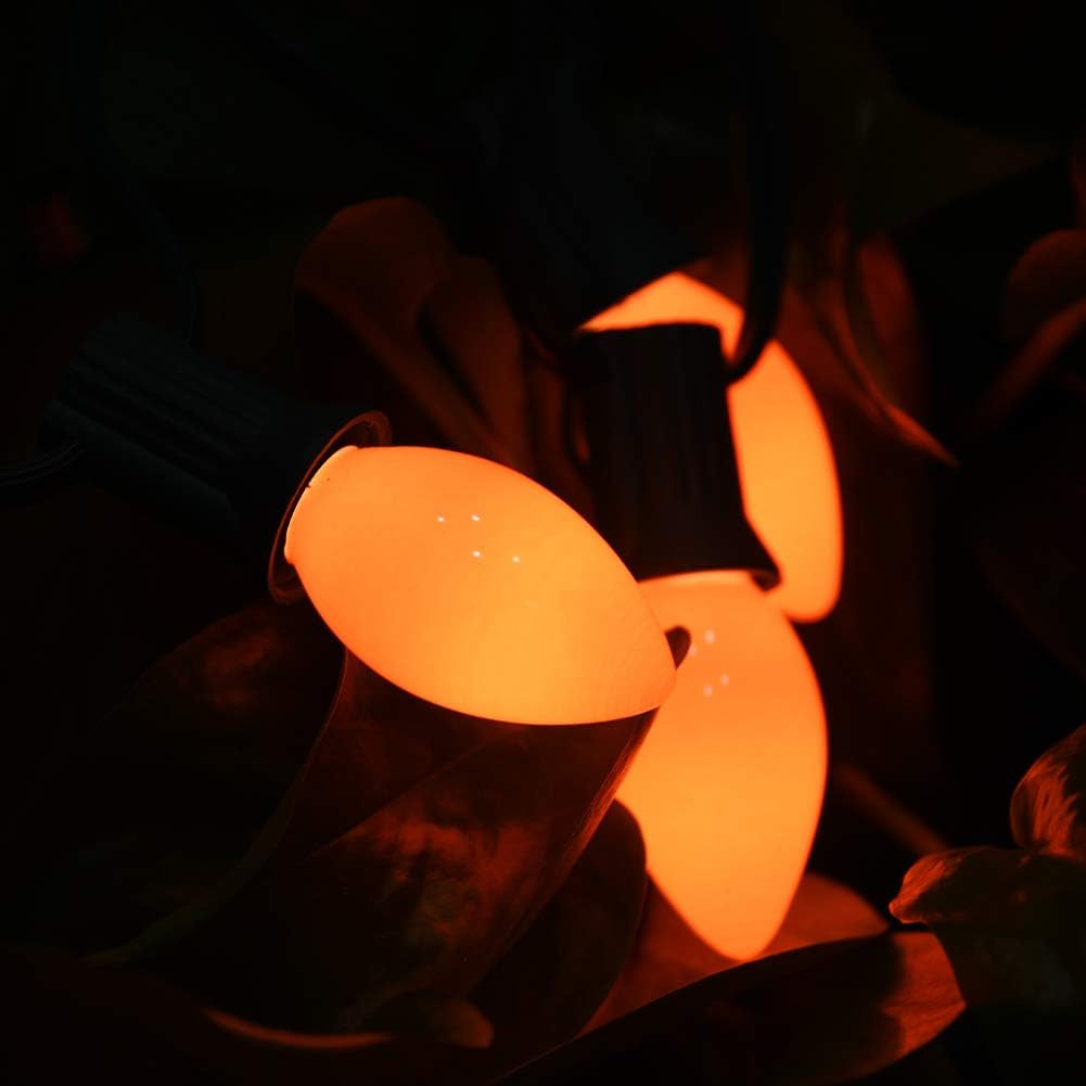 25 Pack C7 Halloween Replacement Light Bulbs, Orange Ceramic Christmas Lights for Halloween Outdoor Patio Indoor Xmas String Lights, C7/E12 Candelabra Base, 5 Watt, Orange