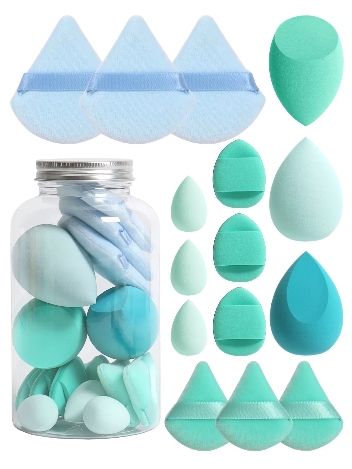 Spring 15 Cans,3 Loose Powder Puffs & 3 Mini Loose Powder Puffs & 3 Mini Makeup Eggs & 3 Mini Air Cushion Puffs, Foundation Mix