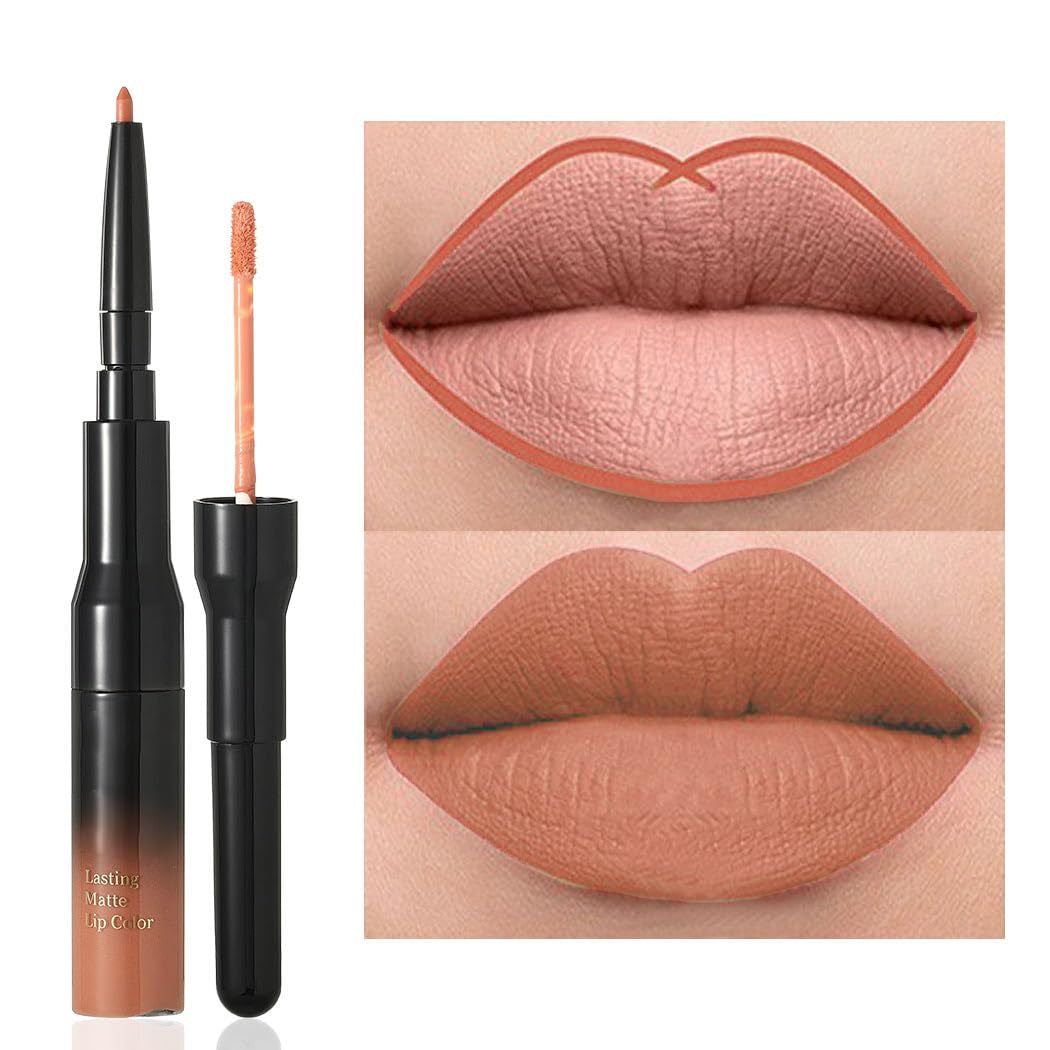 Matte Lip Liner Nude Liquid Lipsticks Double Head Lipsticks Smooth Lipgloss High Pigment Lips Makeup for Women and Girls Pack of 1 (Nude 1)