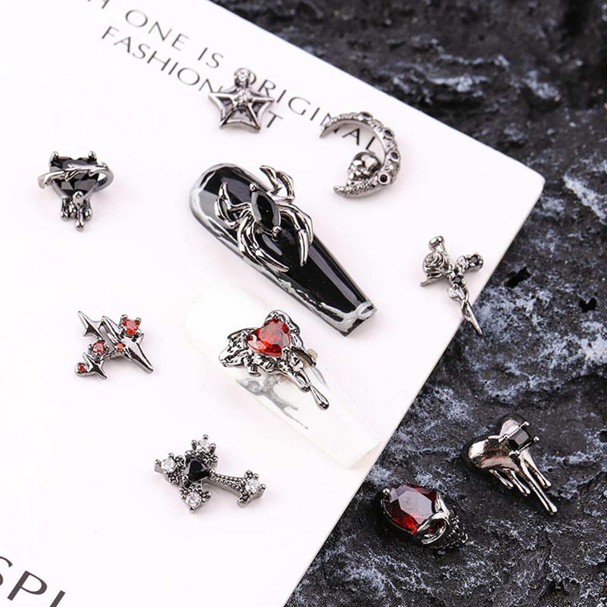 Halloween Nail Charms 22PCS 3D Alloy Spider Skull Halloween Nail Art Charms Vintage Gothic Retro Nail Art Supplies Dark Black Cross Moon Heart Nail Gems and Rhinestones Nail Accessories for Women