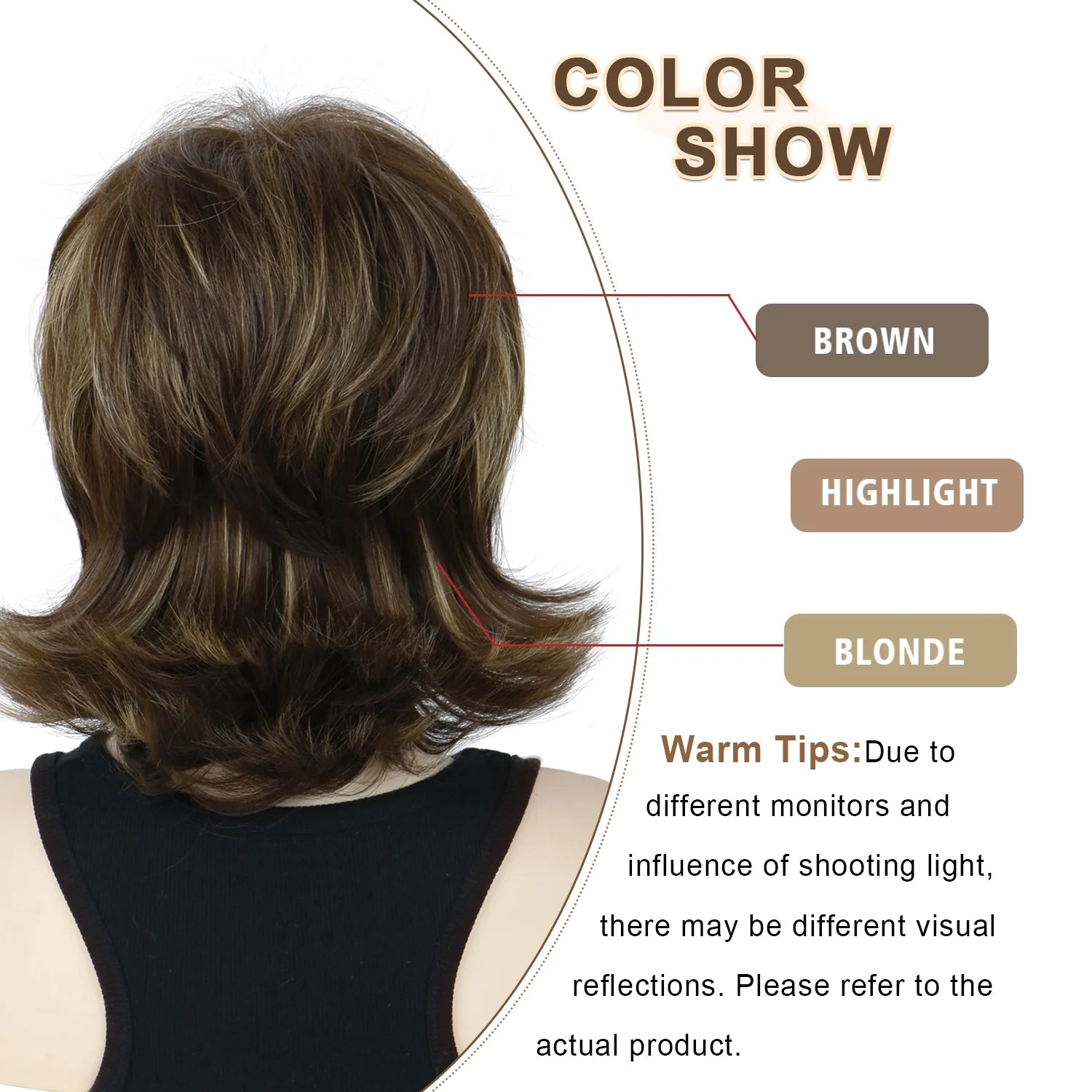 Short Brown Wig for Women Mullet Highlight Blonde Curly Synthetic Wigs