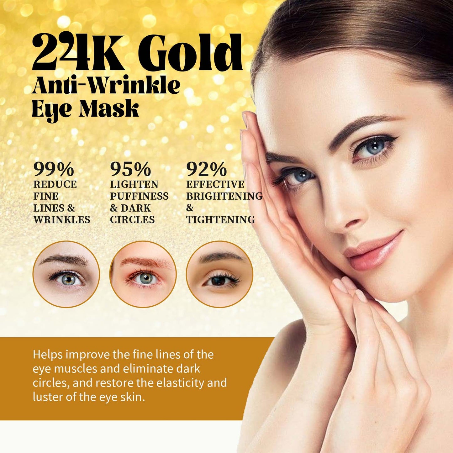 24K Gold Anti-Wrinkle Eye Mask, Moisturizing And Improving Eye Lines Brightening And Moisturizing Eye Skin Eye Care
