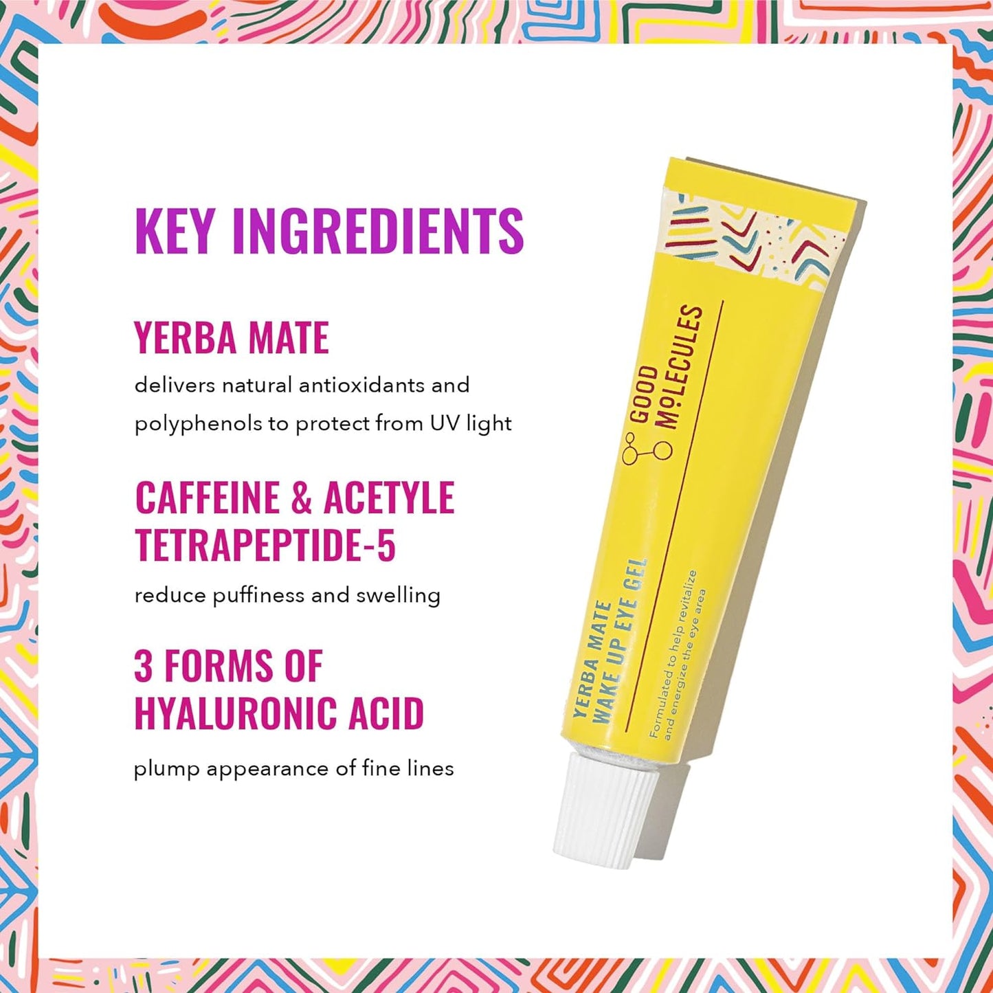 Yerba Mate Wake up Eye Gel - Hydrating under Eye Gel Cream with Hyaluronic Acid and Caffeine - Target Dark Circles and Puffiness - Skin Care for Face