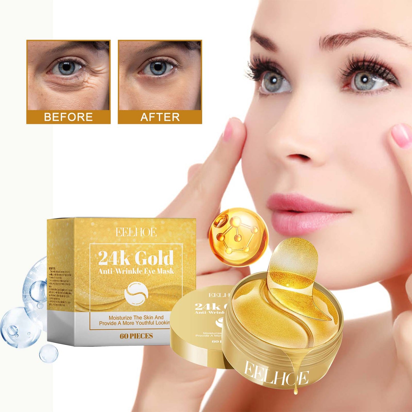 24K Gold Anti-Wrinkle Eye Mask, Moisturizing And Improving Eye Lines Brightening And Moisturizing Eye Skin Eye Care