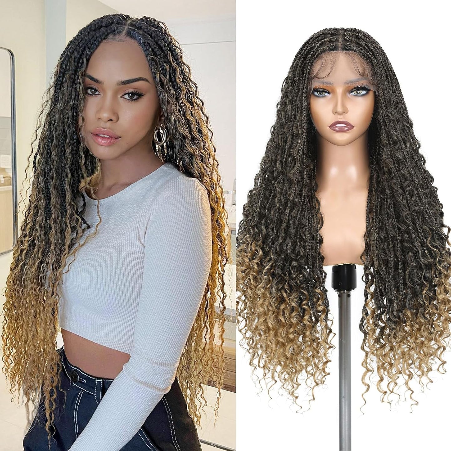 Full Lace Faux Locs Wigs for Black Women Knotless Square Part Dreadlock Wig with Baby Hair Soft Loc Synthetic Dreadlock Wigs Goddess Locs Braided Lace Front Wig