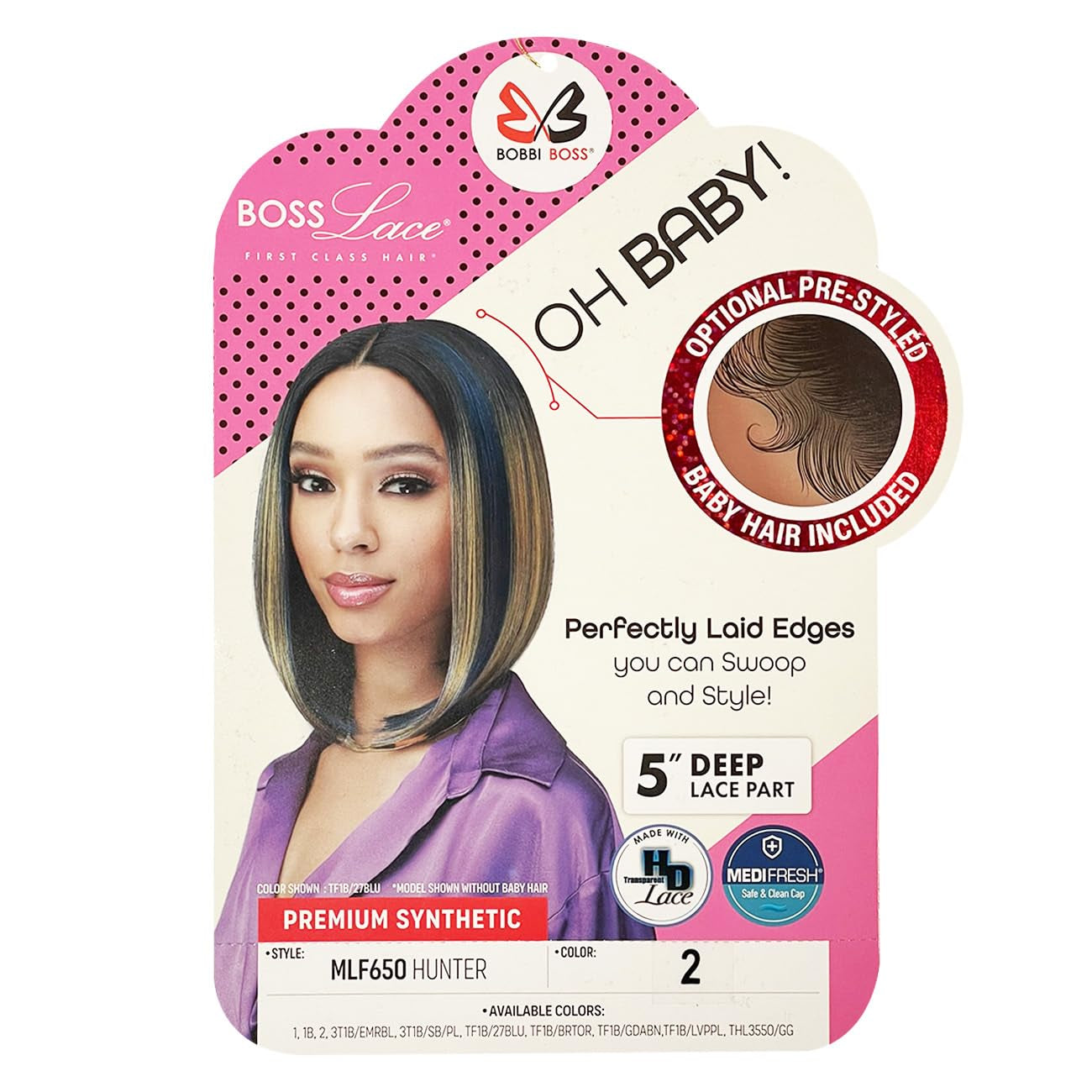 HD Lace Front Wig MLF650 Oh Baby Transparent Lace 5 Inch Deep Part Hunter (3T1B/EMRBL)