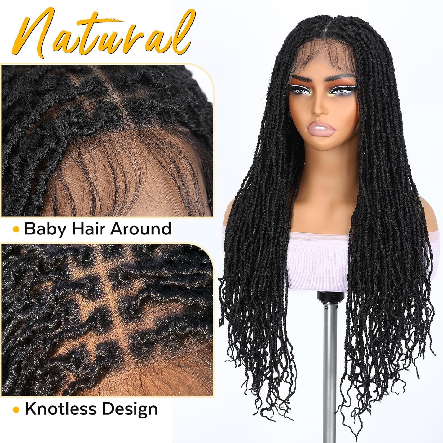 Full Lace Faux Locs Wigs for Black Women Knotless Square Part Dreadlock Wig with Baby Hair Soft Loc Synthetic Dreadlock Wigs Goddess Locs Braided Lace Front Wig