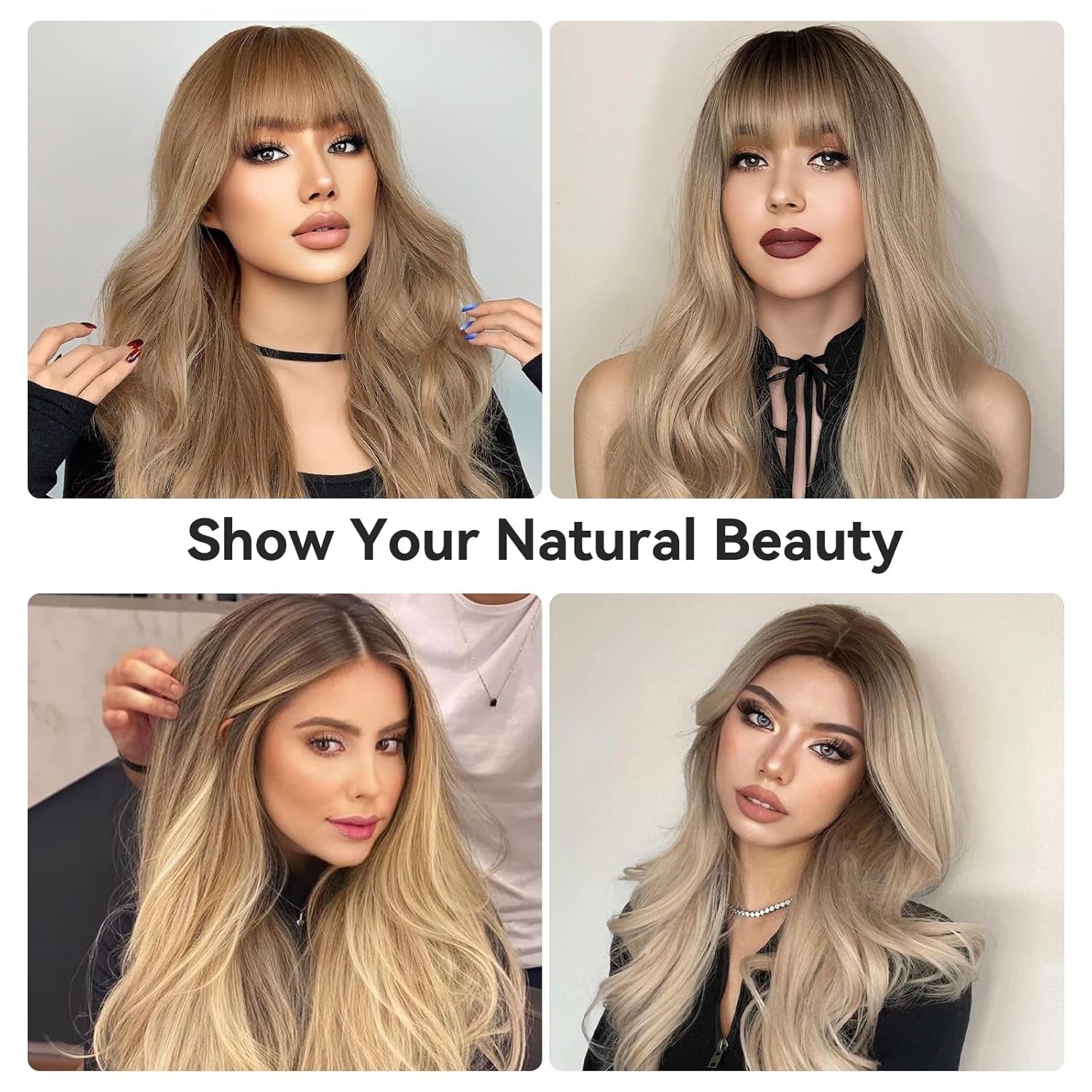 Long Wavy Blonde Wig with Bangs - 26 Inch Long Wavy Blonde Wig with Bangs for Women - Natural Looking Heat Resistant Synthetic Wig for Daily Party Use