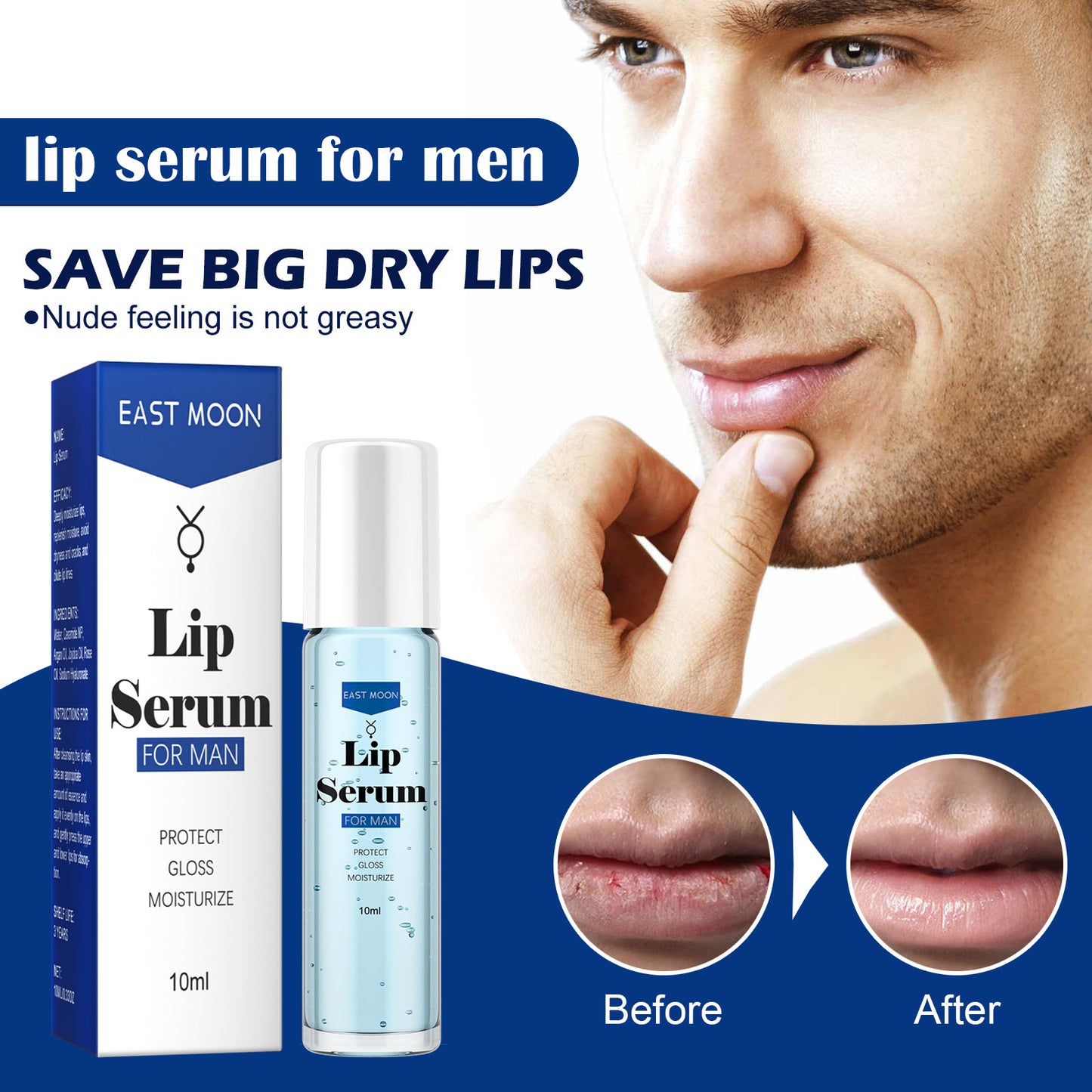 EAST MOON Lip Essence Rolling Lotion, Moisturize And Fade Lip Lines, Prevent Dry Crack And Dead Skin, Plump And Moisturize Lips