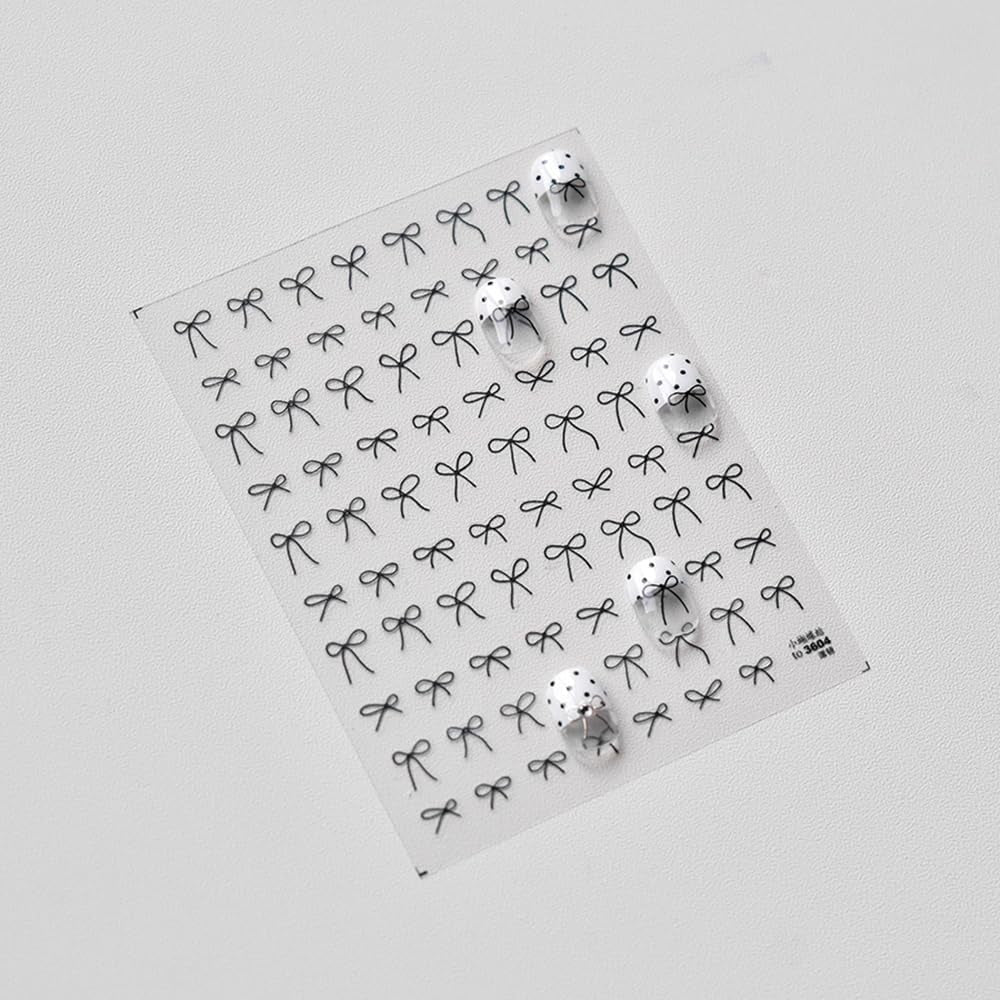 5D Embossed Designs Nail Art Stickers Decals Self Adhesive Nail Decals Black Bow Tie Mini Bowknot Line Nail Stickers Manicure Sliders for Women DIY Nail Art Decorations (02.Black Bow)