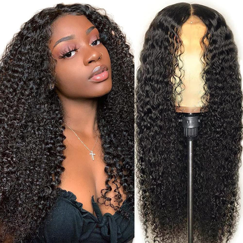 Glueless Wigs Human Hair Curly Headband Wig for Black Women (20 Inch) Brazilian Remy Hair Curly None Lace Front Wigs Human Hair Scarf No Gel Wigs