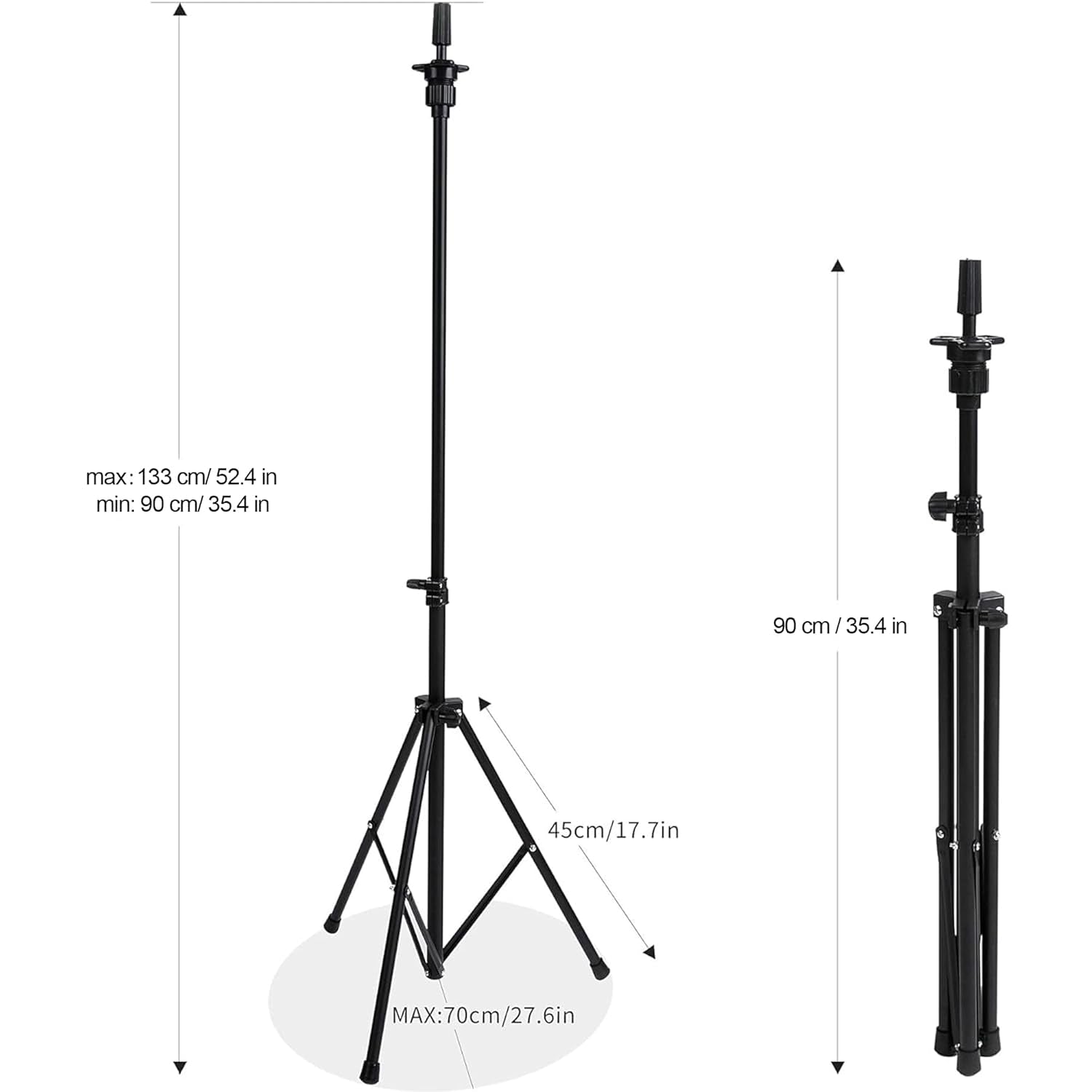 Wig Head Stand, Metal Wig Stand Tripod Holder for Mannequin Heads, 35.4-52.4 In, Black
