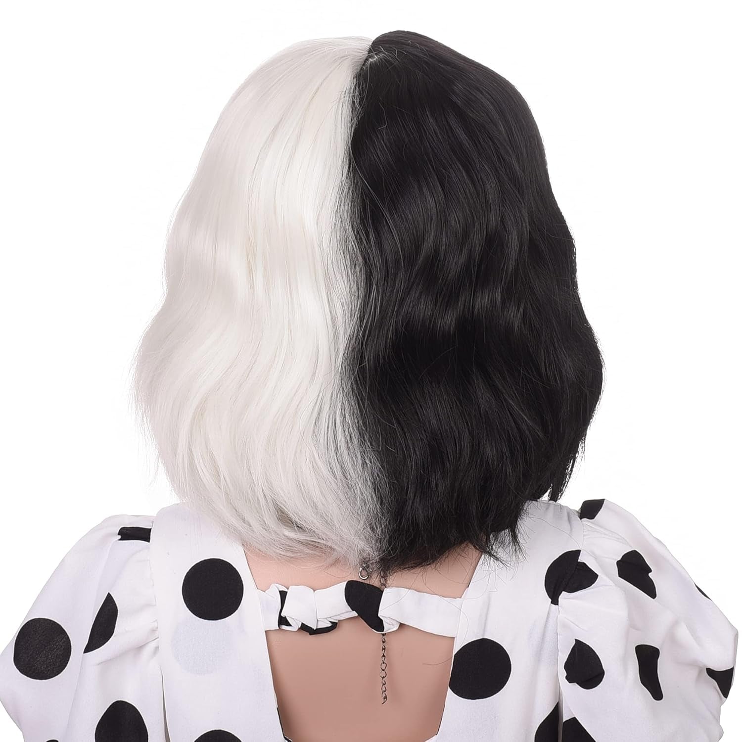 3+ Years Kids Black and White Wig with Necklace for Cosplay Costume Short Wavy Bob Synthetic Wigs with Bangs for Girls Children Halloween Party