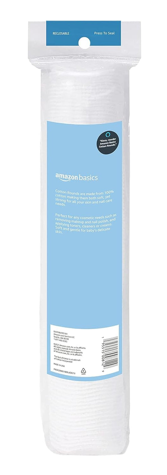 Hypoallergenic 100% Cotton Rounds for Makeup Removal and Skincare, 100 Count, 1 Pack