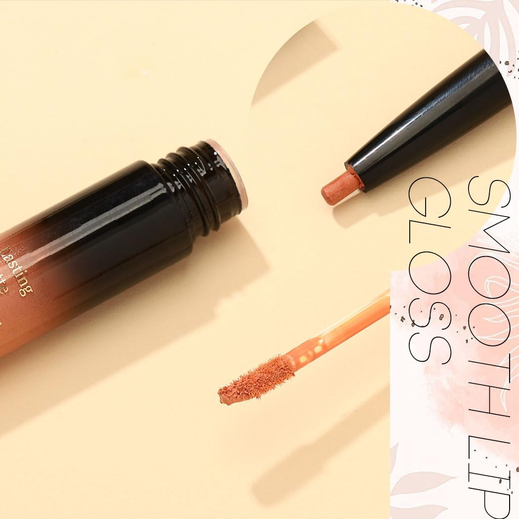 Matte Lip Liner Nude Liquid Lipsticks Double Head Lipsticks Smooth Lipgloss High Pigment Lips Makeup for Women and Girls Pack of 1 (Nude 1)