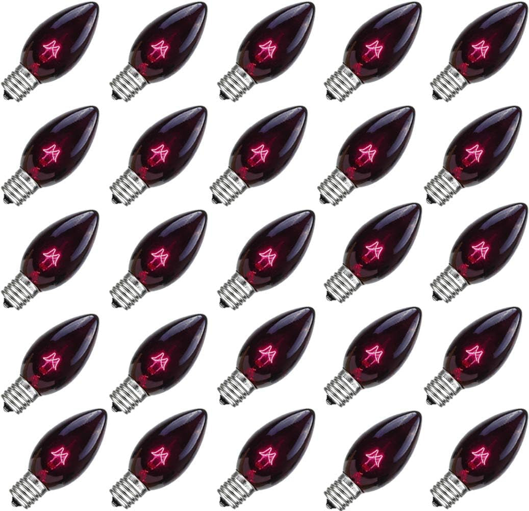 25 Pack C7 Halloween Replacement Light Bulbs, Orange Ceramic Christmas Lights for Halloween Outdoor Patio Indoor Xmas String Lights, C7/E12 Candelabra Base, 5 Watt, Orange