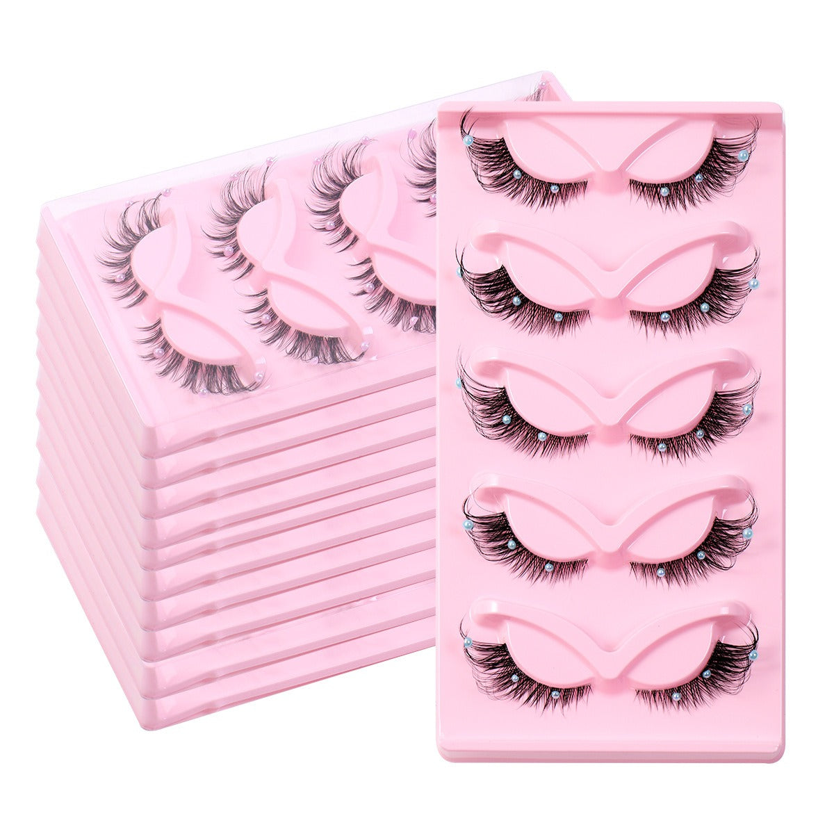 3D Foxy Winged Cat Eye Lashes | Clear Band Vegan Faux Mink Strip Lashes with Diamond Pearl Detail