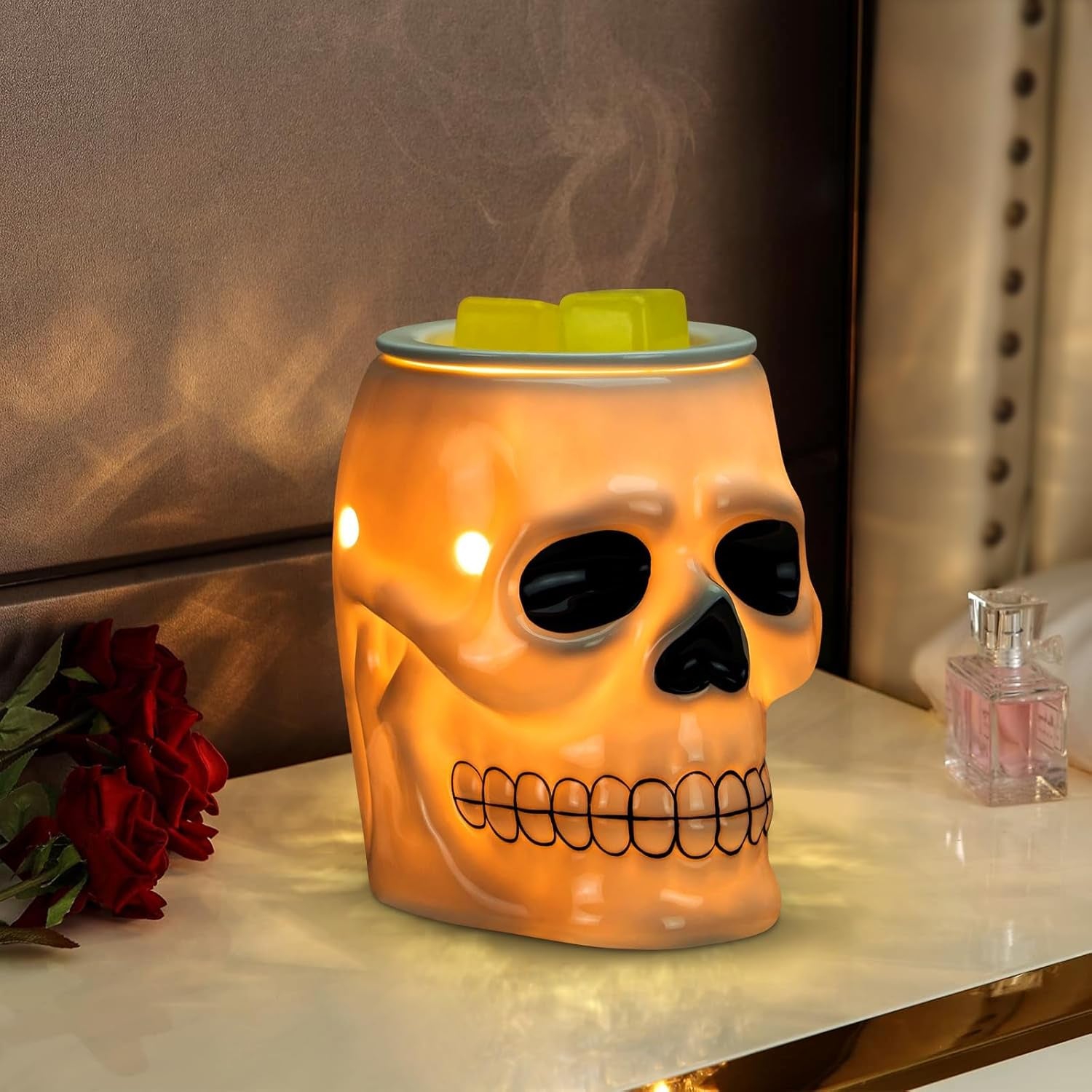 Halloween Wax Melt Warmer, Ceramic Skull Scentsy Wax Warmer for Scented Wax Melts, Electric Wax Melter Warmer for Candle & Fragrance Cubes