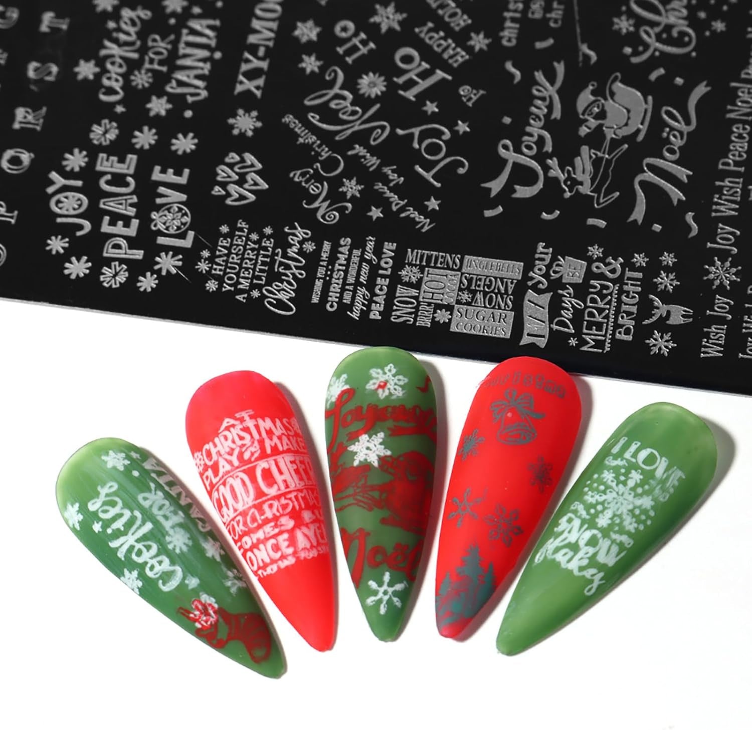 6Pcs Christmas Stamping Plates Set Winter Nail Stamp Kit Xmas Art Image Plates with Snowflakes Tree Bell Snowman Elk Designs DIY Stainless Steel Polish Template
