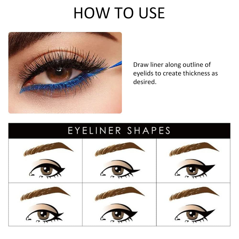 2Pcs Royal Blue & Purple Glitter Colored Liquid Eyeliner Eye Shadow Makeup Pencil Set, Purple Blue Face Body Glitter Makeup Fake Eyelashes Mascara, Sparkle Metallic Shimmer Eyeliner Waterproof