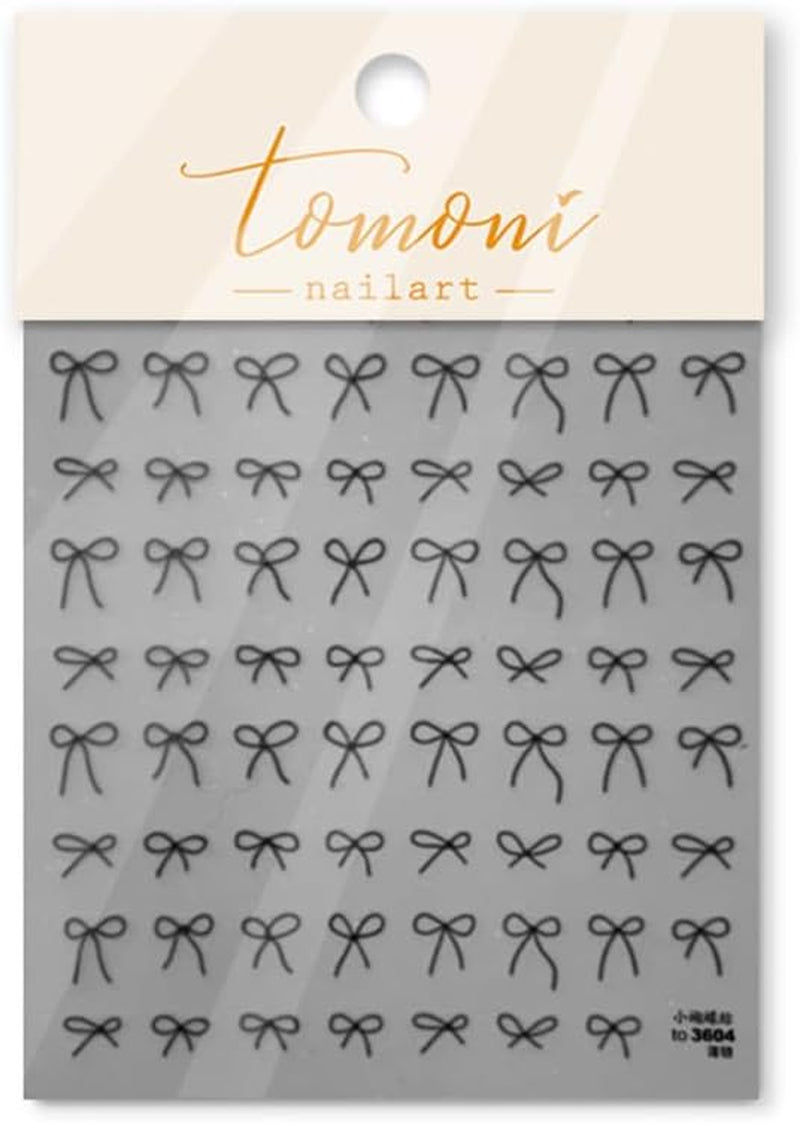 5D Embossed Designs Nail Art Stickers Decals Self Adhesive Nail Decals Black Bow Tie Mini Bowknot Line Nail Stickers Manicure Sliders for Women DIY Nail Art Decorations (02.Black Bow)