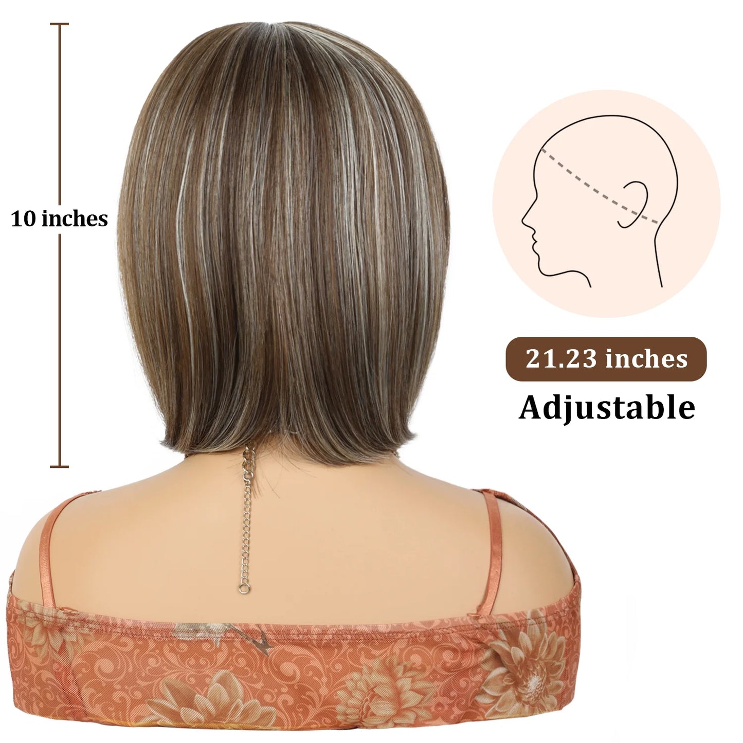 10Inch Short Brown Bob Wig with Bangs Highlight Blonde Short Wigs for Women