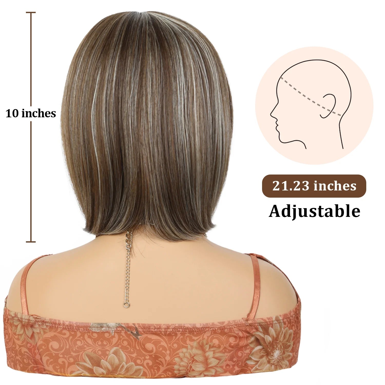 10Inch Short Brown Bob Wig with Bangs Highlight Blonde Short Wigs for Women