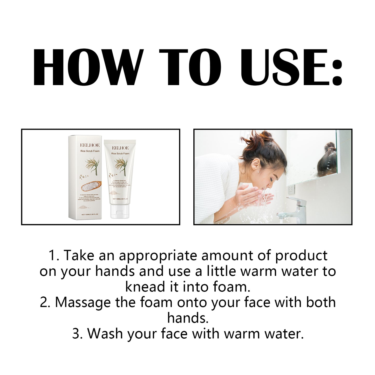 Rice Scrub Foam, Deeply Clean Firming Pores Repair Facial Dull Skin Shine White Face